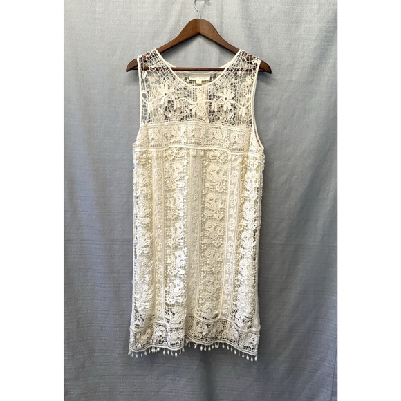 Lovestitch Crochet Shift Dress Women Size L Ivory Lace Wedding Feminine Boho NWT - Picture 1 of 9